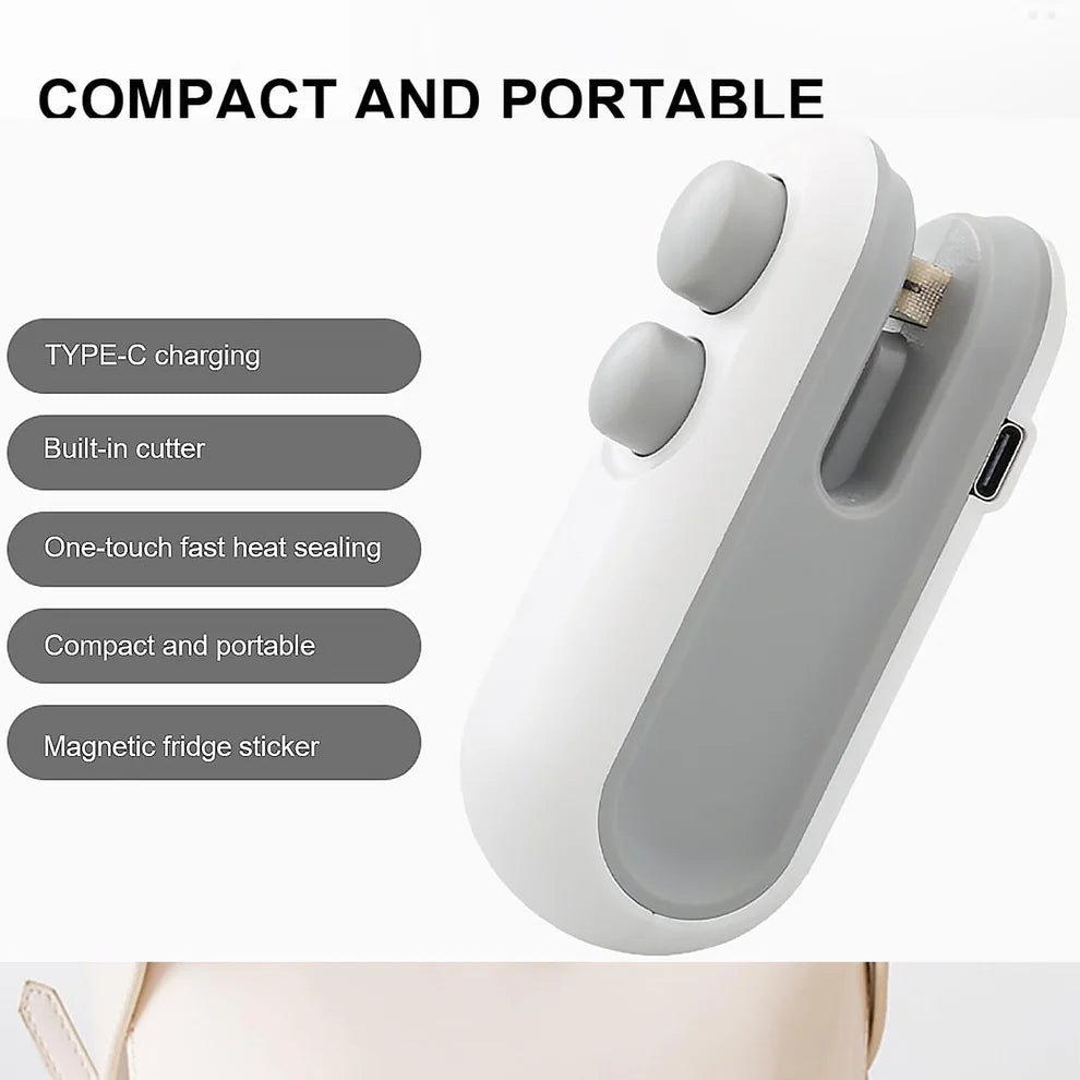 Portable Mini Sealing Machine 2 in 1 USB Rechargeable Magnetic Bag Sealer Heat Seal with Cutter